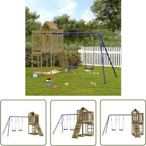The Living Store Aire de jeux d'extérieur bois de pin imprégné - Aire De Jeux Enfant - Jeux Extérieur Bois - Toboggan - Balançoires - Jeux D'enfants