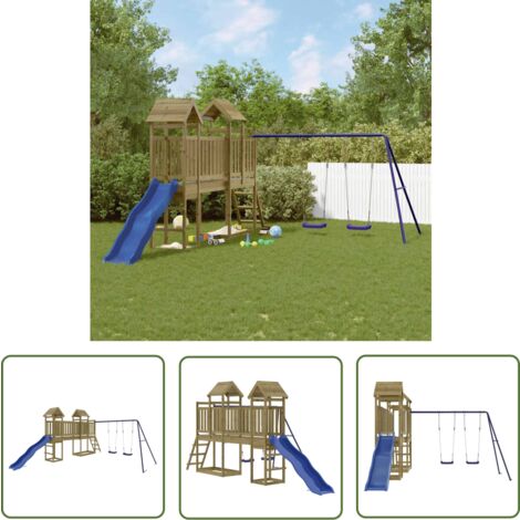 The Living Store Aire de jeux d'extérieur bois de pin imprégné - Ensemble De Jeux Extérieur - Jeux De Plein Air - Toboggan - Balançoires - Aire De Jeux
