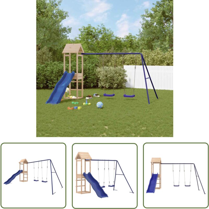 Aire de jeux d'extérieur bois de pin massif - Ensemble De Jeux Extérieur - Jeux De Plein Air - Toboggan - Balançoires - Cabane En Bois - The Living