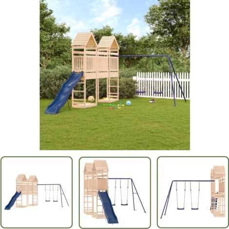 The Living Store Aire de jeux d'extérieur bois de pin massif - Aire De Jeux Enfant - Jeux Extérieur - Jouet Bois - Toboggan - Balançoire