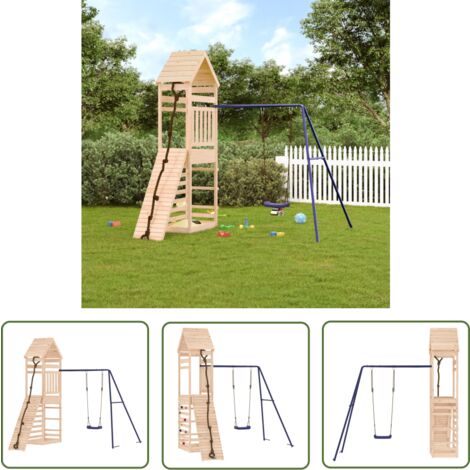 The Living Store Aire de jeux d'extérieur bois de pin massif - Aire De Jeux Enfant - Jeux Extérieur - Jouet Bois - Toboggan - Échelle