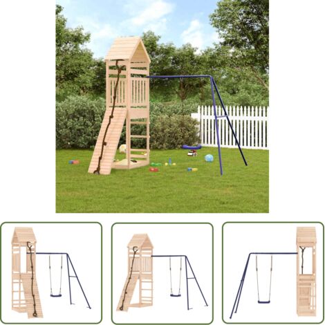 The Living Store Aire de jeux d'extérieur bois de pin massif - Aire De Jeux Enfant - Jeux Extérieur - Toboggan - Balançoire - Jeux Bois