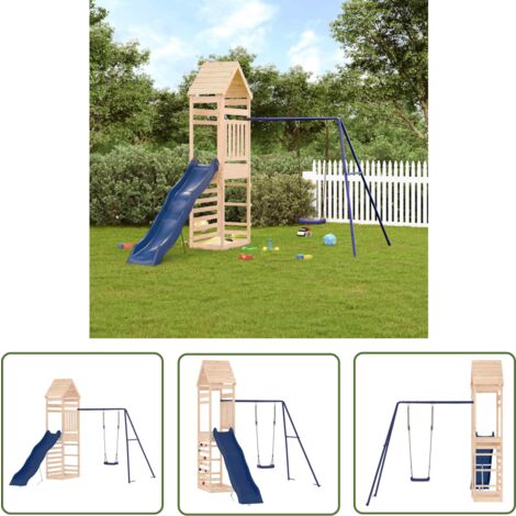 The Living Store Aire de jeux d'extérieur bois de pin massif - Aire De Jeux Extérieur - Jeux D'enfants - Jeux En Bois - Toboggan - Balançoire