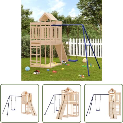 The Living Store Aire de jeux d'extérieur bois de pin massif - Aire De Jeux Extérieur - Jeux D'enfants - Jeux En Bois - Toboggan Enfant - Balançoire Enfant