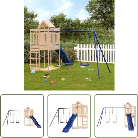 The Living Store Aire de jeux d'extérieur bois de pin massif - Aire De Jeux Extérieur - Jeux D'enfants - Jouet Bois - Toboggan Enfant - Balançoires