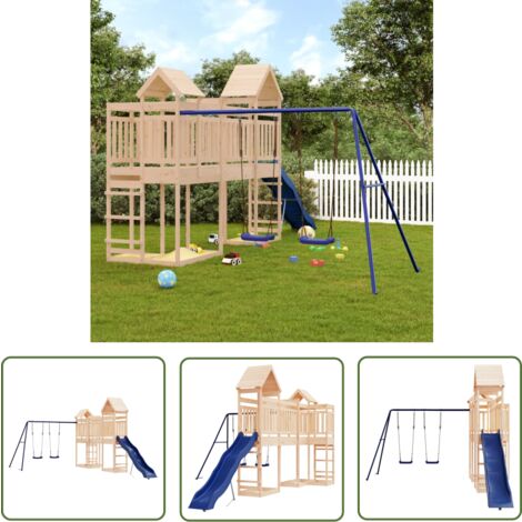 The Living Store Aire de jeux d'extérieur bois de pin massif - Aire De Jeux Extérieur - Jeux D'enfants - Jouet Bois - Toboggan Enfant - Balançoires