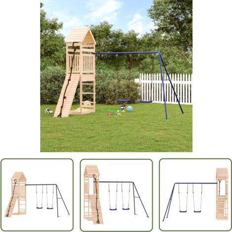 The Living Store Aire de jeux d'extérieur bois de pin massif - Aire De Jeux Extérieur - Jeux D'enfants - Jouet Bois - Toboggan Enfant - Balançoires Enfant
