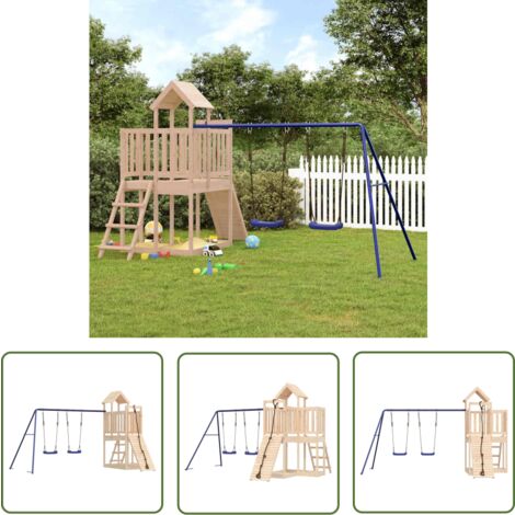 The Living Store Aire de jeux d'extérieur bois de pin massif - Ensemble De Jeux Extérieur - Maison De Jeu Enfant - Jouet Bois - Aire De Jeux - Toboggan
