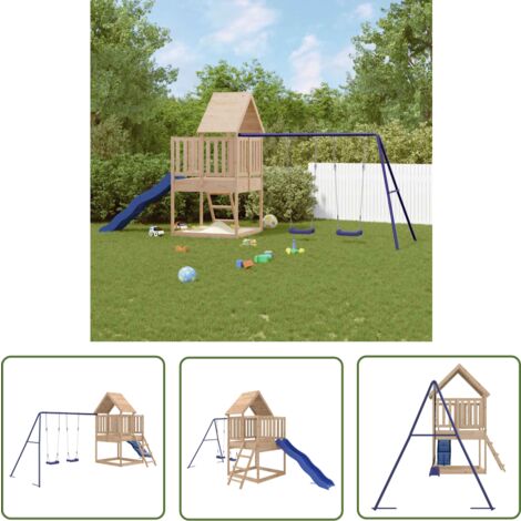 The Living Store Aire de jeux d'extérieur bois de pin massif - Jeux D'extérieurs - Aire De Jeux - Jardin Enfant - Jouet Extérieur - Toboggan