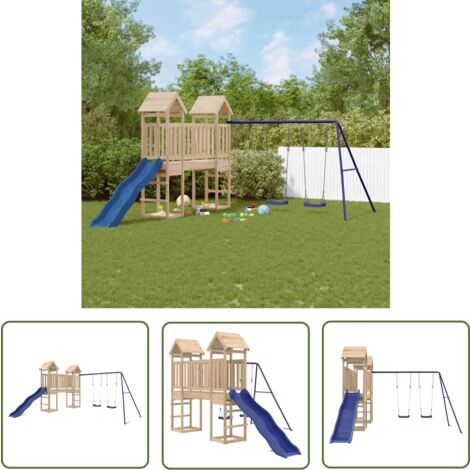 The Living Store Aire de jeux d'extérieur bois de pin massif - Jeux D'extérieurs - Maisonnettes De Jeux - Toboggans - Balançoires - Jeux Pour Enfants