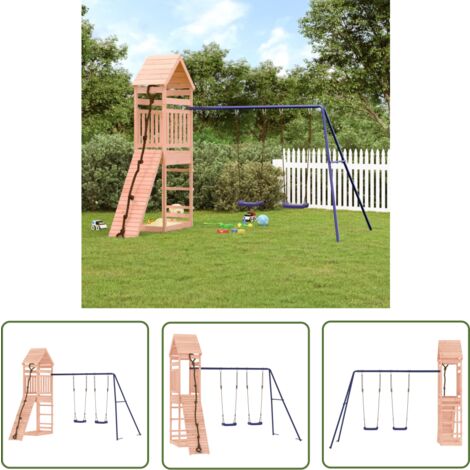 The Living Store Aire de jeux d'extérieur bois massif de douglas - Aire De Jeux Extérieur - Jeux D'enfants - Jouet Bois - Toboggan Enfant - Balançoires