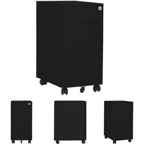 The Living Store Aktenschrank mit Rollen Schwarz 30x45x59 cm Stahl - Aktenschränke