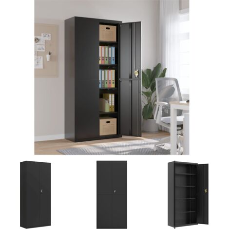 The Living Store - Aktenschrank Schwarz 90x40x200 cm Stahl