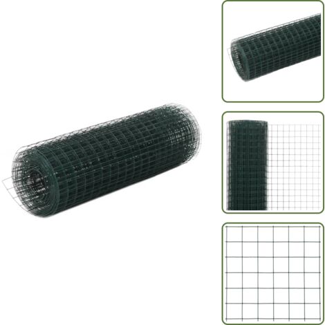 The Living Store Alambrada de gallinero acero recubrimiento PVC verde 25x0,5 m - Alambre de acero
