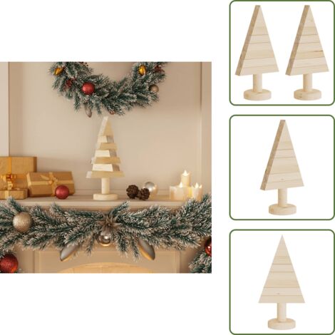The Living Store Alberi di Natale Decorativi in Legno 2pz 30cm Massello di Pino - Decorazione in legno