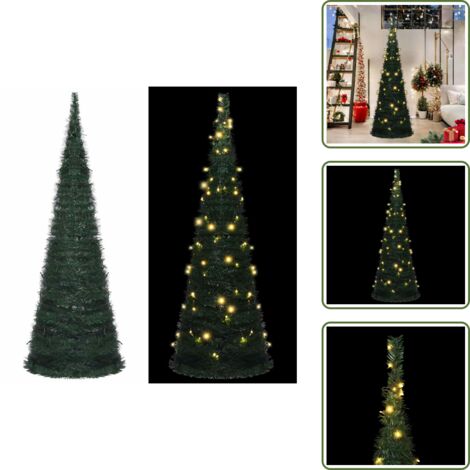 The Living Store Albero di Natale Artificiale Apribile Preilluminato Verde 180cm - Albero di natale pop-up