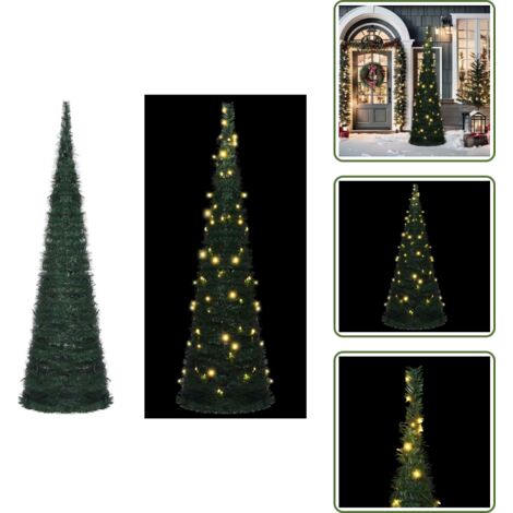 The Living Store Albero di Natale Artificiale Apribile Preilluminato Verde 210cm - Albero di Natale Apribile