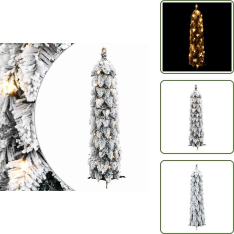 The Living Store Albero di Natale Artificiale con 45 LED e Neve Floccata 90 cm - Luci LED