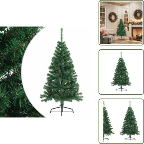 The Living Store Albero di Natale Artificiale Metà con Supporto Verde 150 cm PVC - Albero di Natale in PVC