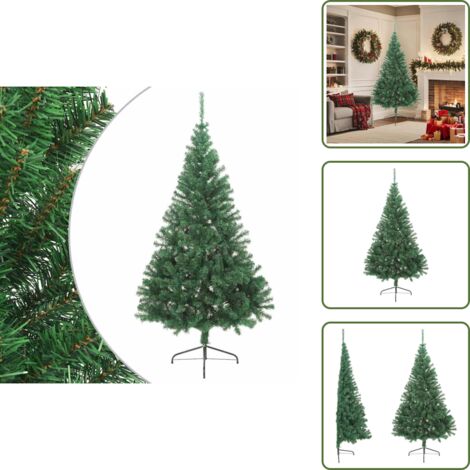The Living Store Albero di Natale Artificiale Metà con Supporto Verde 180 cm PVC - Albero di Natale in PVC