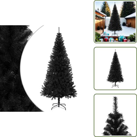The Living Store Albero di Natale Artificiale Sottile con Base Nero 210 cm PVC - Albero di Natale Nero