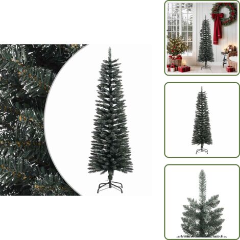 The Living Store Albero di Natale Artificiale Sottile con Base Verde 150 cm PVC - Albero di Natale sottile