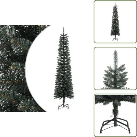 The Living Store Albero di Natale Artificiale Sottile con Base Verde 210 cm PVC - Albero di Natale sottile
