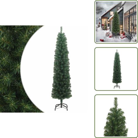 The Living Store Albero di Natale Artificiale Sottile con Base Verde 240 cm PVC - Albero di natale in PVC