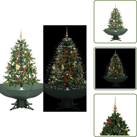 The Living Store Albero di Natale con Neve e Base a Ombrellone Verde 140 cm - Albero di Natale artificiale