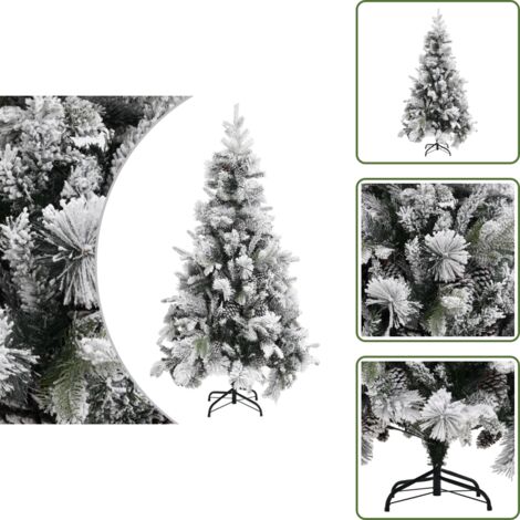 The Living Store Albero di Natale con Neve Floccata e Pigne 225 cm PVC e PE - Albero di Natale con neve floccata