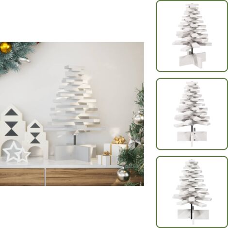 The Living Store Albero di Natale Decorativo Bianco 60 cm Legno Massello di Pino - Decorazione Natale