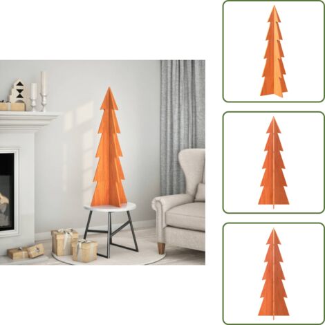 The Living Store Albero di Natale Marrone Cera 112 cm in Legno Massello di Pino - Decorazioni per casa