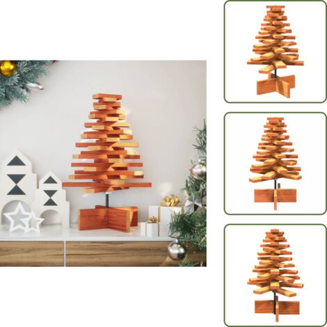 The Living Store Albero di Natale Marrone Cera 60 cm in Legno Massello di Pino - Decorazioni per Natale