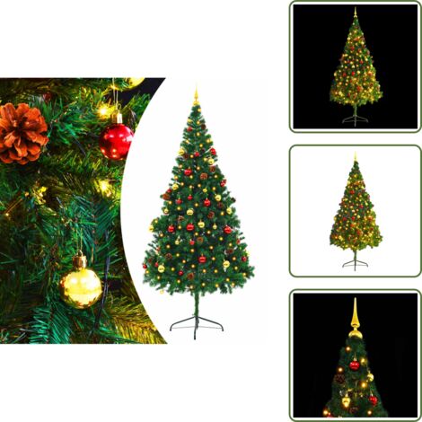 The Living Store Albero di Natale Preilluminato con Palline Verde 210 cm - Albero artificiale