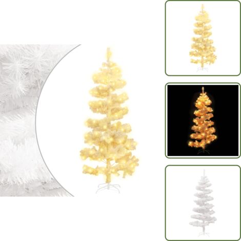 The Living Store Albero di Natale Preilluminato con Vaso Bianco 150 cm in PVC - Luci LED