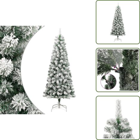 The Living Store Albero Natale Artificiale Incernierato con Neve Fioccata 210 cm - Albero di Natale incernierato
