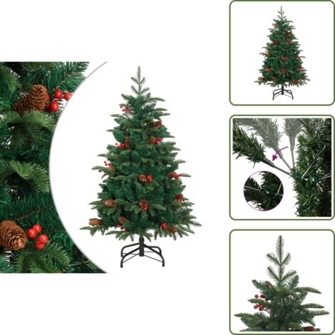 The Living Store Albero Natale Artificiale Incernierato con Pigne e Bacche 150cm - Albero di Natale Incernierato