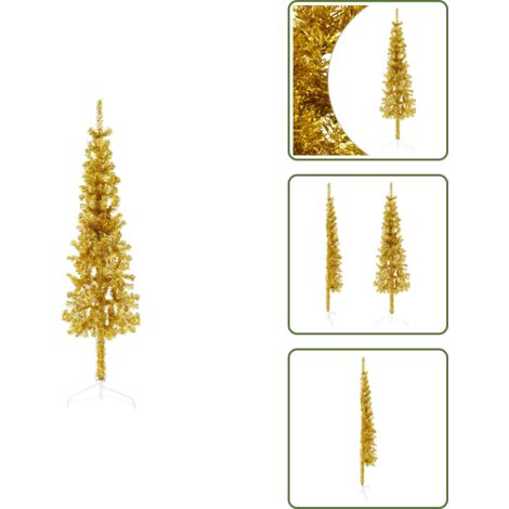 The Living Store Albero Natale Artificiale Sottile a Metà con Supporto Oro 120cm - Albero di Natale Sottile