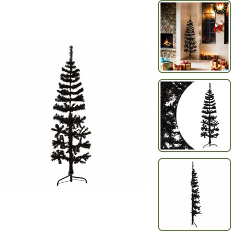 The Living Store Albero Natale Artificiale Sottile a Metà e Supporto Nero 150 cm - Albero natalizio sottile