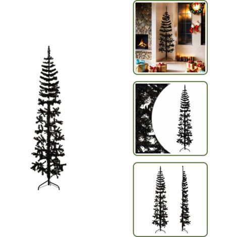 The Living Store Albero Natale Artificiale Sottile a Metà e Supporto Nero 180 cm - Albero di Natale sottile