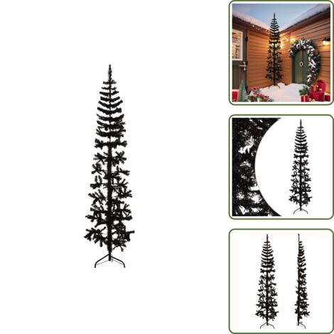 The Living Store Albero Natale Artificiale Sottile a Metà e Supporto Nero 240 cm - Albero natalizio sottile