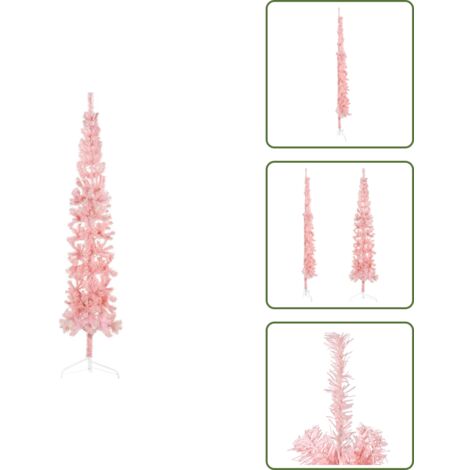 The Living Store Albero Natale Artificiale Sottile a Metà e Supporto Rosa 210 cm - Albero di Natale Sottile