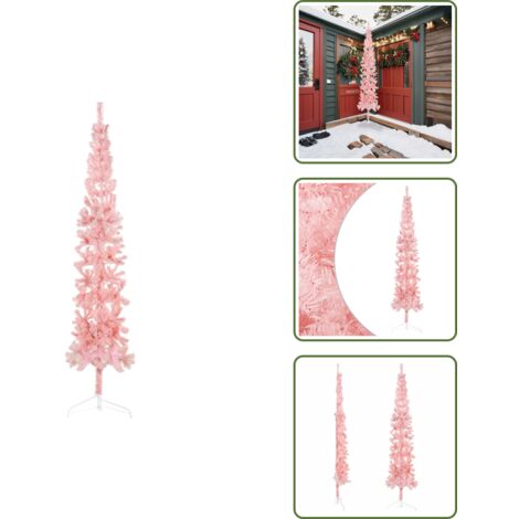 The Living Store Albero Natale Artificiale Sottile a Metà e Supporto Rosa 240 cm - Albero di Natale Sottile