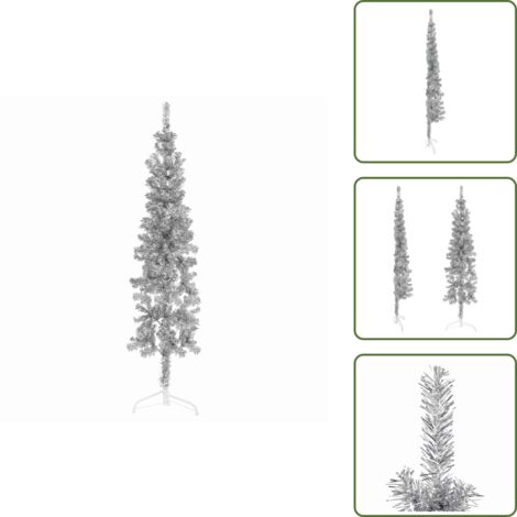 The Living Store Albero Natale Artificiale Sottile a Metà Supporto Argento 150cm - Albero natalizio sottile