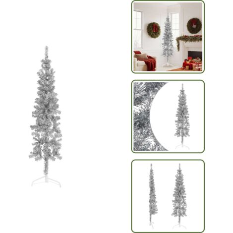 The Living Store Albero Natale Artificiale Sottile a Metà Supporto Argento 180cm - Albero di Natale Sottile