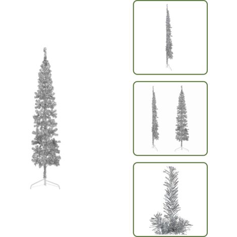 The Living Store Albero Natale Artificiale Sottile a Metà Supporto Argento 210cm - Albero di Natale Sottile