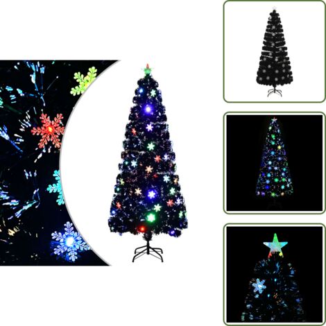 The Living Store Albero Natale con Fiocchi di Neve a LED Nero 210cm Fibra Ottica - Luci a LED