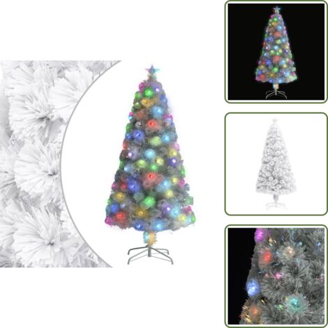 The Living Store Albero Natale Preilluminato Bianco 120 cm in Fibra Ottica - Illuminazione LED