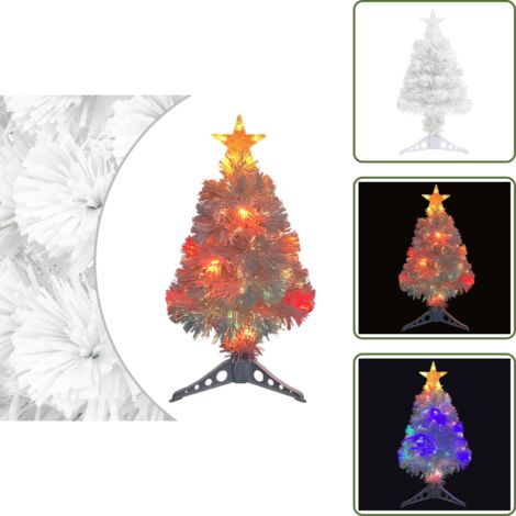 The Living Store Albero Natale Preilluminato Bianco 64 cm in Fibra Ottica - Illuminazione LED