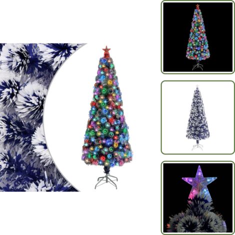The Living Store Albero Natale Preilluminato Bianco e Blu 210 cm in Fibra Ottica - Illuminazione LED